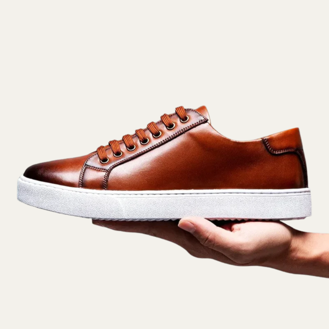 Men’s Leather Low Top Sneakers with Thick Cupsole