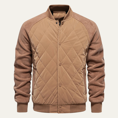 Men’s Quilted Bomber Jacket with Snap Front Closure