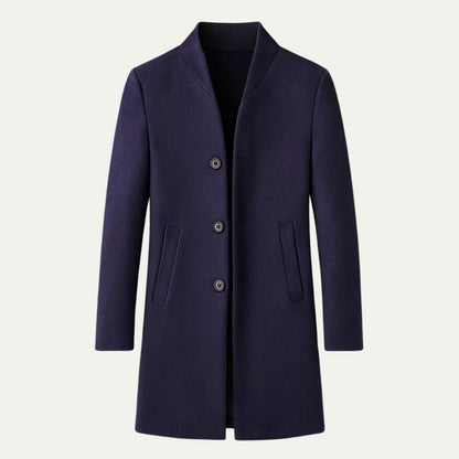 Men’s Single Breasted Wool Coat with Stand Collar