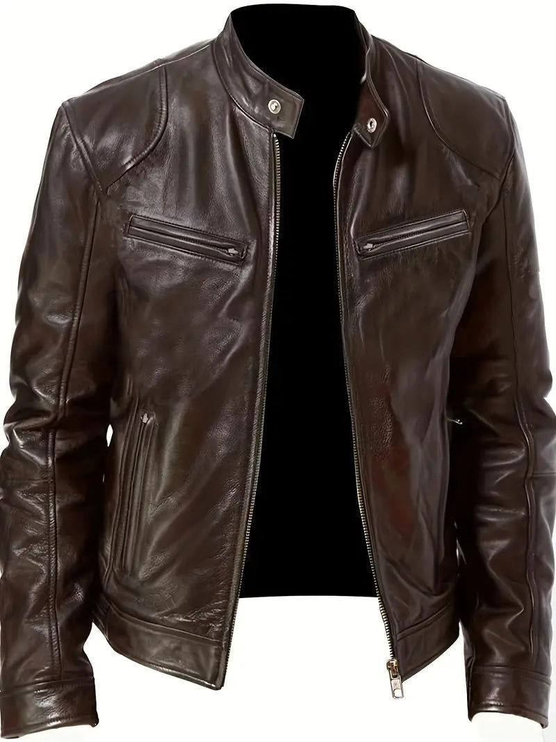 Men's Black Synthetic Biker Jacket