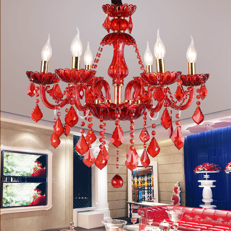 Luxurious Red Crystal Ceiling Chandelier - BritishElegance