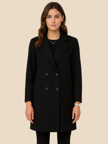 Classic Long Coat – Women’s Double-Breasted Elegance