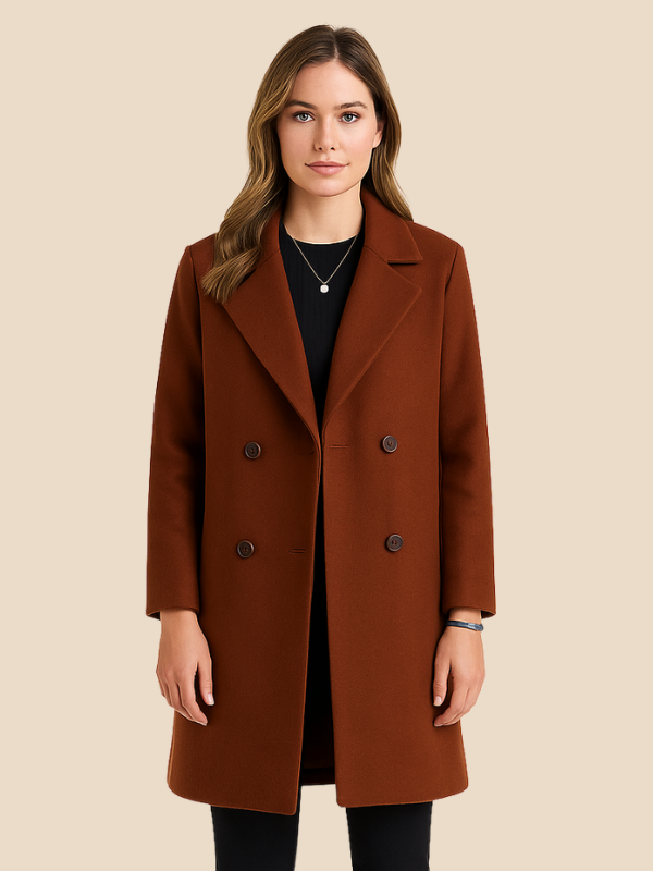 Classic Long Coat – Women’s Double-Breasted Elegance