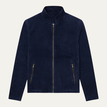 The Cirencester Men's Suede Zip Up Casual Bomber Jacket in Navy