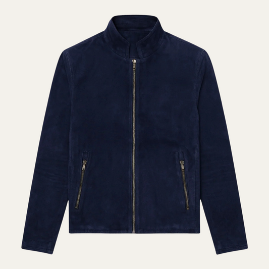 The Cirencester Men's Suede Zip Up Casual Bomber Jacket in Navy