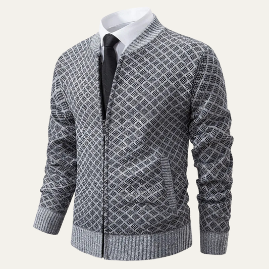 The Bibbona Men’s Knitted Diamond Pattern Zip Up Cardigan