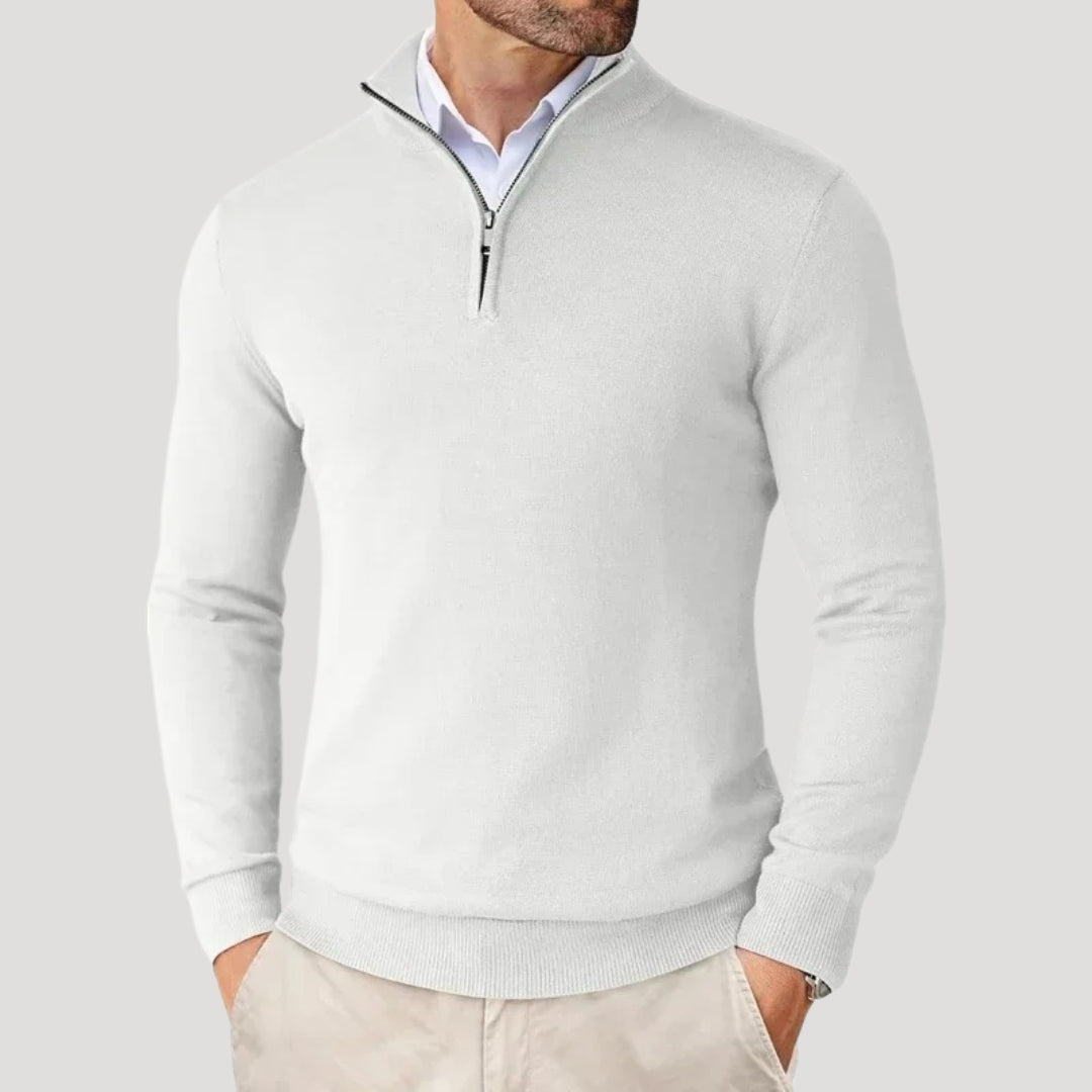 Men’s Fine Knit Quarter Zip Stand Collar Sweater