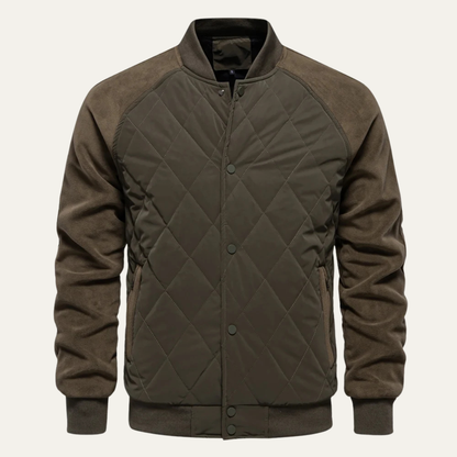 Men’s Quilted Bomber Jacket with Snap Front Closure