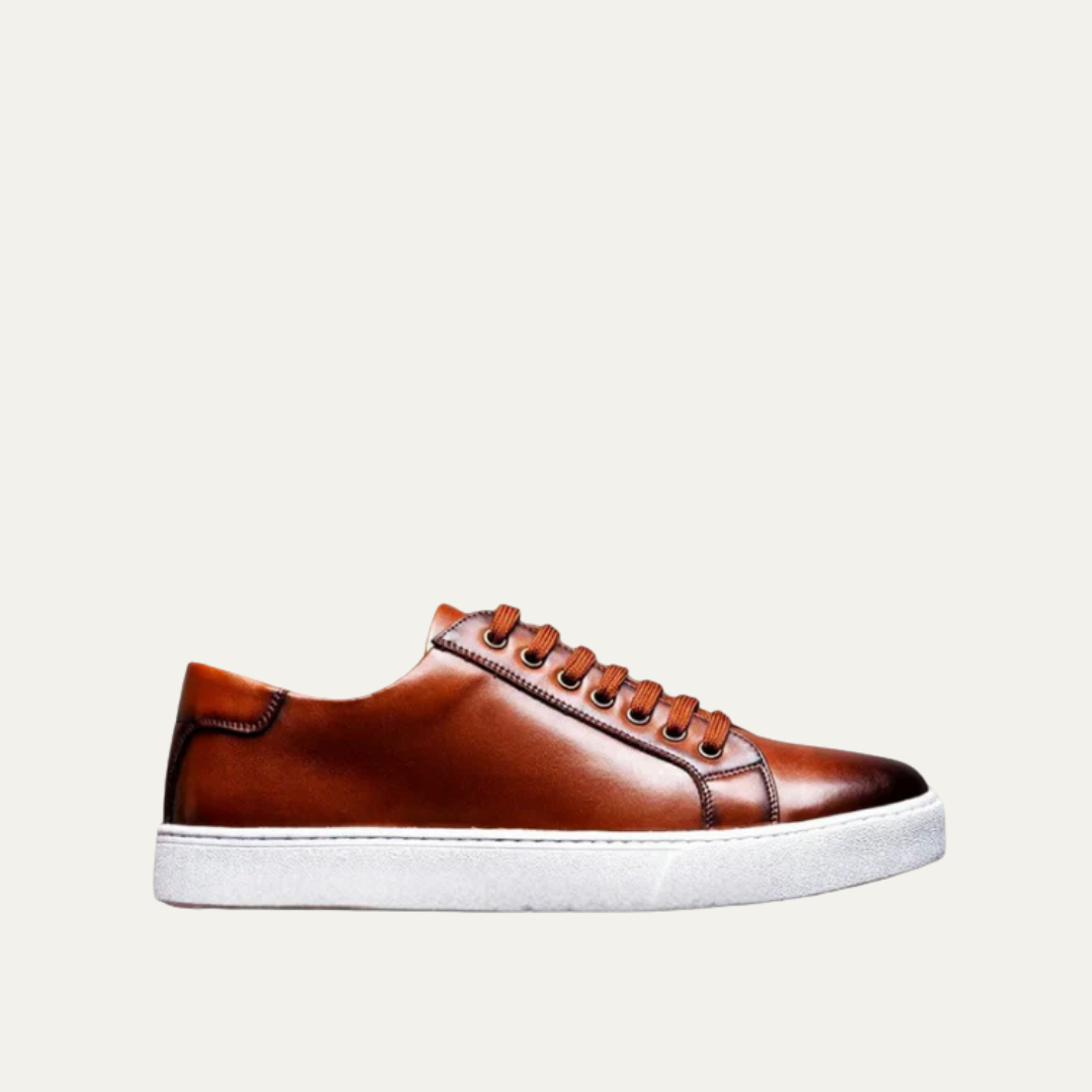 Men’s Leather Low Top Sneakers with Thick Cupsole