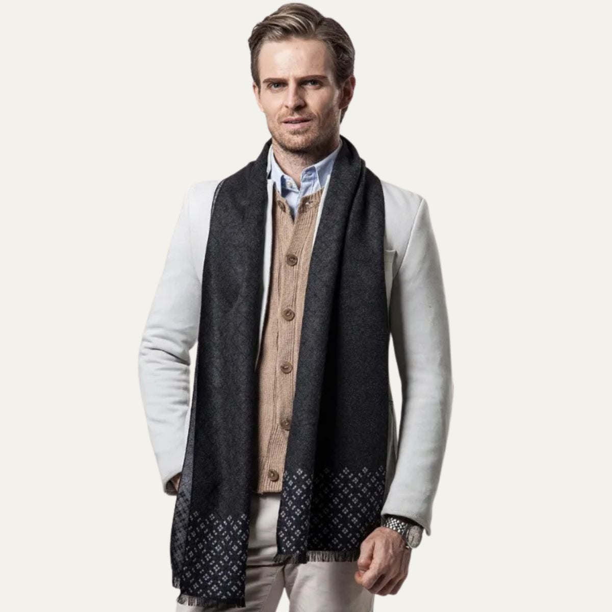 The Champs Élysées Cashmere Merino Scarf for Men - Black