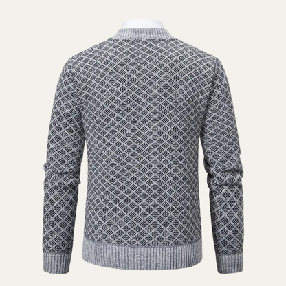 The Bibbona Men’s Knitted Diamond Pattern Zip Up Cardigan