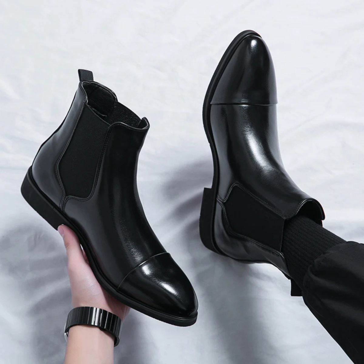 The Rossano Men’s Formal Leather Chelsea Boots with Red Sole