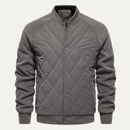 Men’s Quilted Bomber Jacket with Snap Front Closure