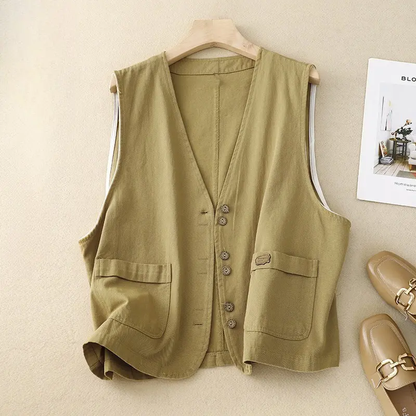 Lightweight Cotton-Linen Button Vest | Relaxed Layering Essential
