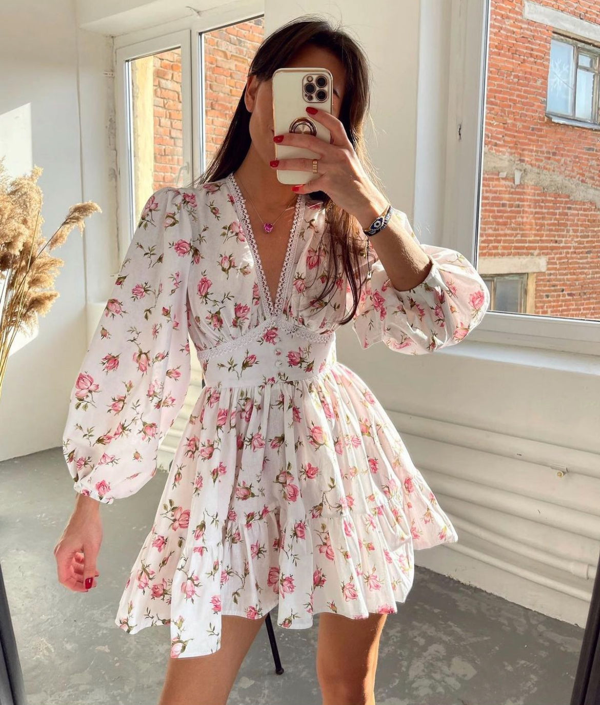 Chic Floral V-Neck Summer Dress with Ruffles - BritishElegance