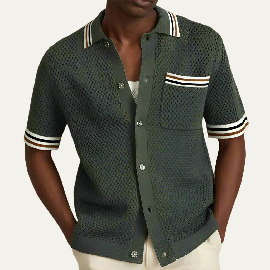 Men’s Open Weave Knit Button Polo Shirt