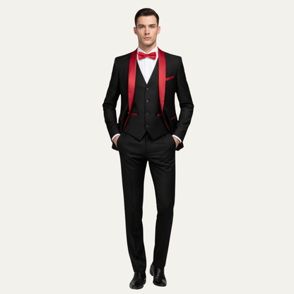 Men’s Satin Lapel Tuxedo Three Piece Suit