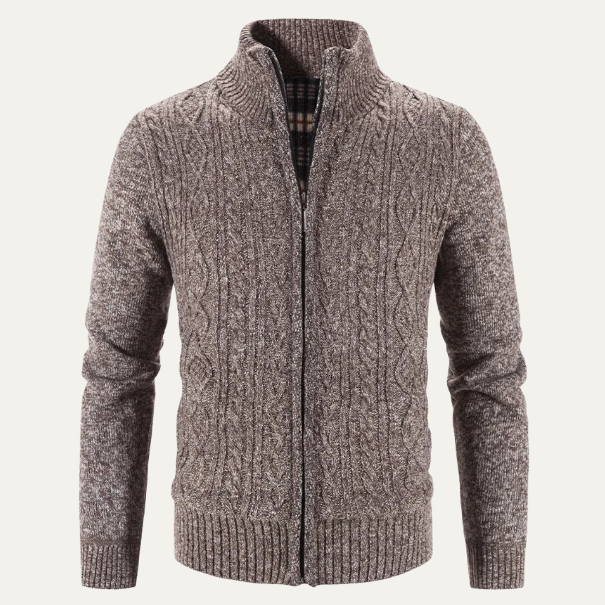 Men’s Mottled Cable Knit Full Zip Cardigan