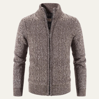 Men’s Mottled Cable Knit Full Zip Cardigan