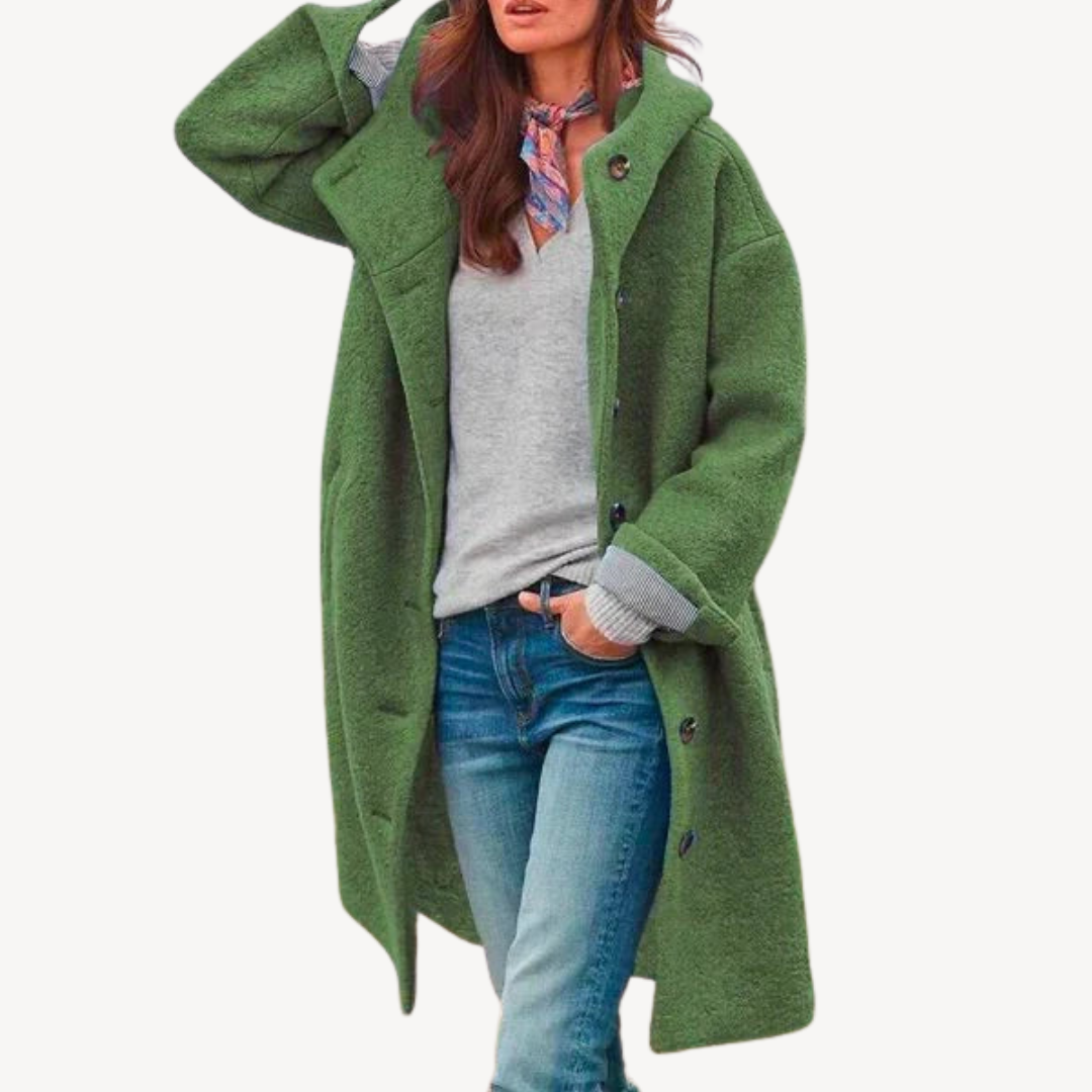 Women's Hooded Wool Blend Button Coat