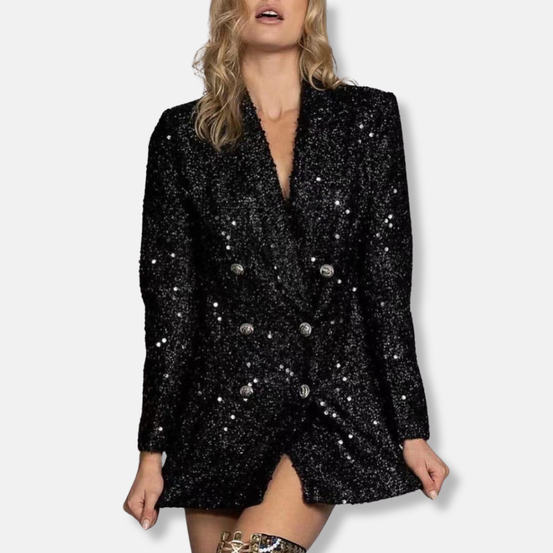 Isabella Satin Sequined Blazer Dress | Tailored Mini-Length Blazer Dress
