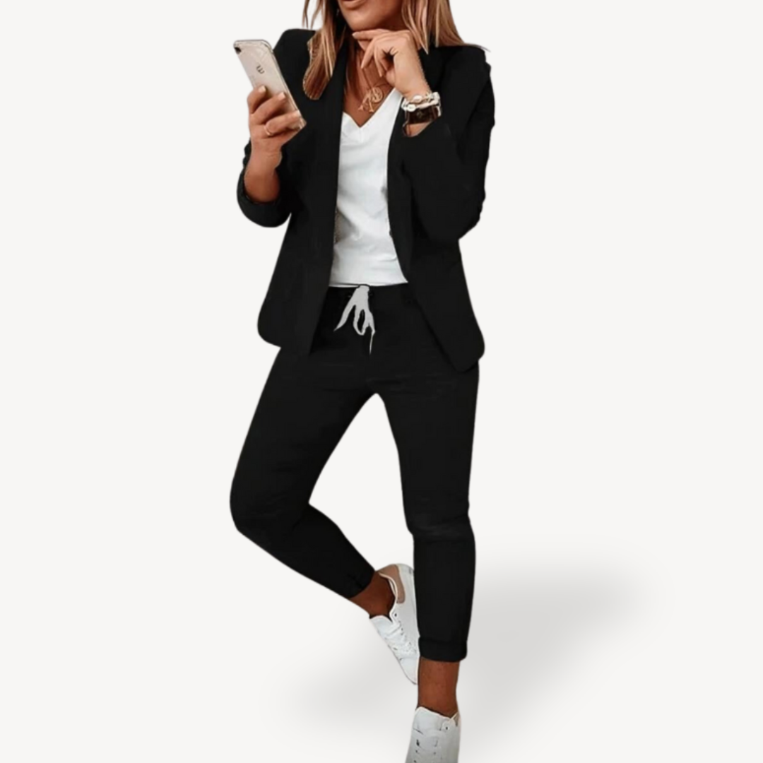Women's Casual Blazer Jogger Suit Set Cotton Blend