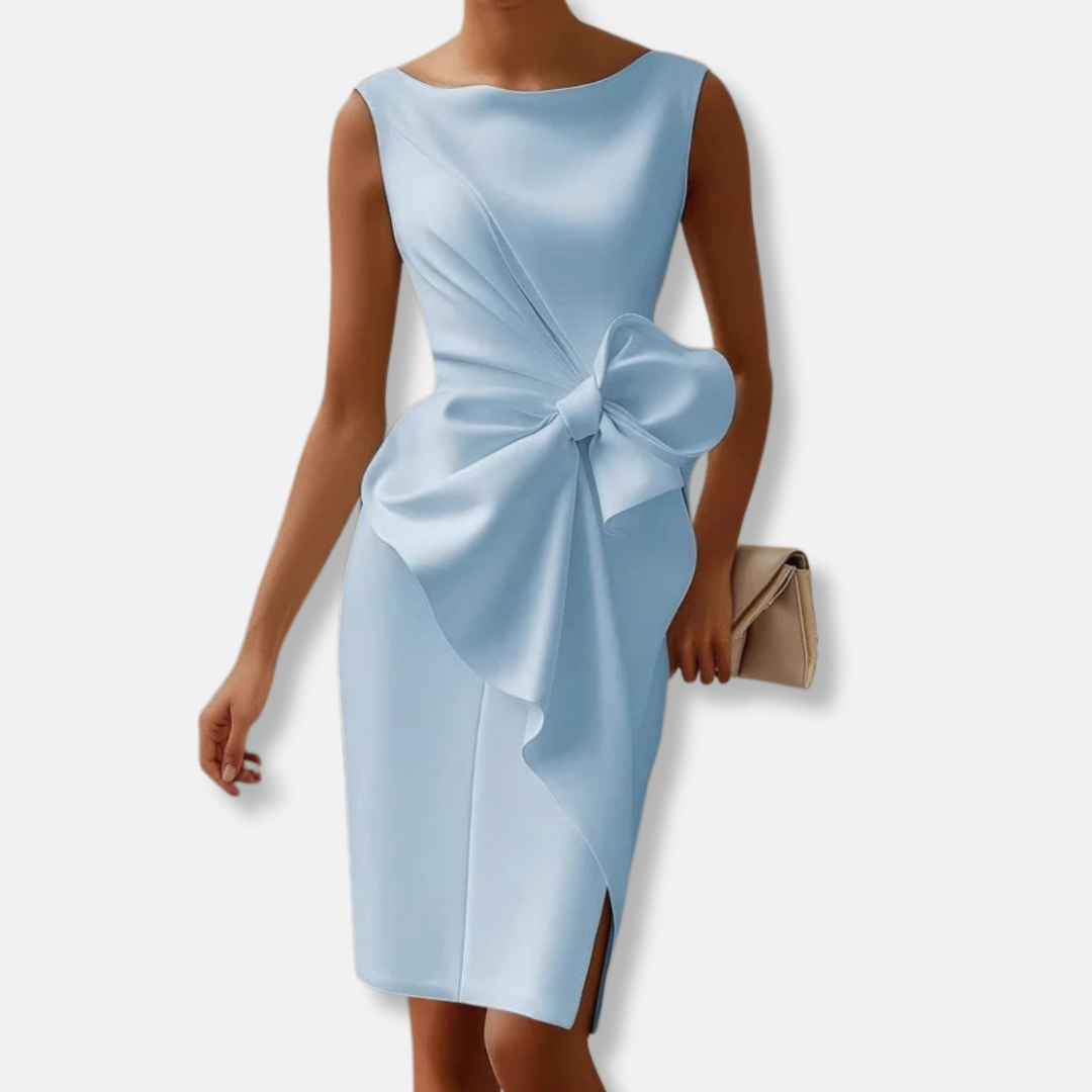 Olivia Slim Fit Midi Dress | Bow Detail Side Slit Dress