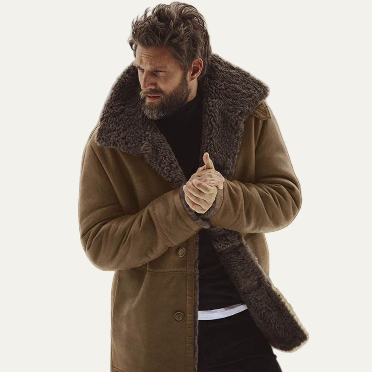Men’s Long Line Suede Coat with Shearling Lining