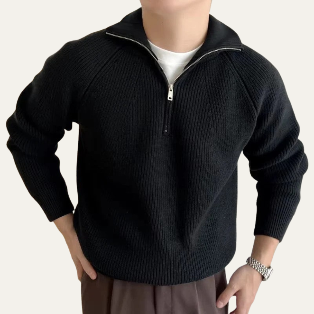 Men’s Quarter Zip Pullover with Vertical Ribbing