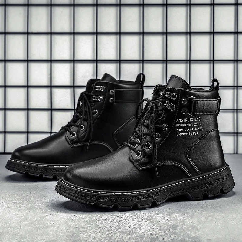 Comfortable Waterproof Black Leather Ankle Boots For Men