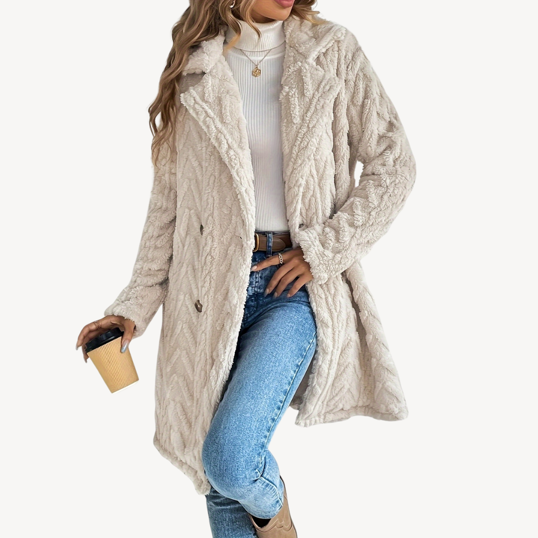 Double-Breasted Fuzzy Coat for Women
