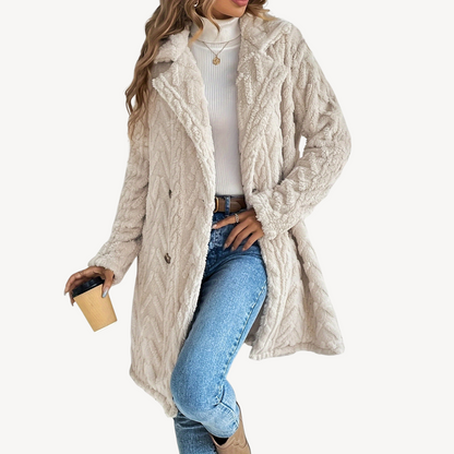 Double-Breasted Fuzzy Coat for Women