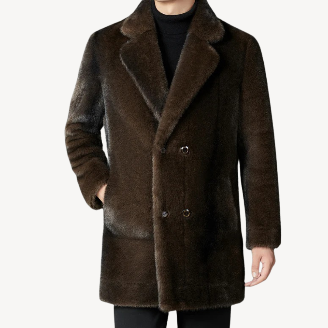 Men's Faux Fur Double-Breasted Overcoat