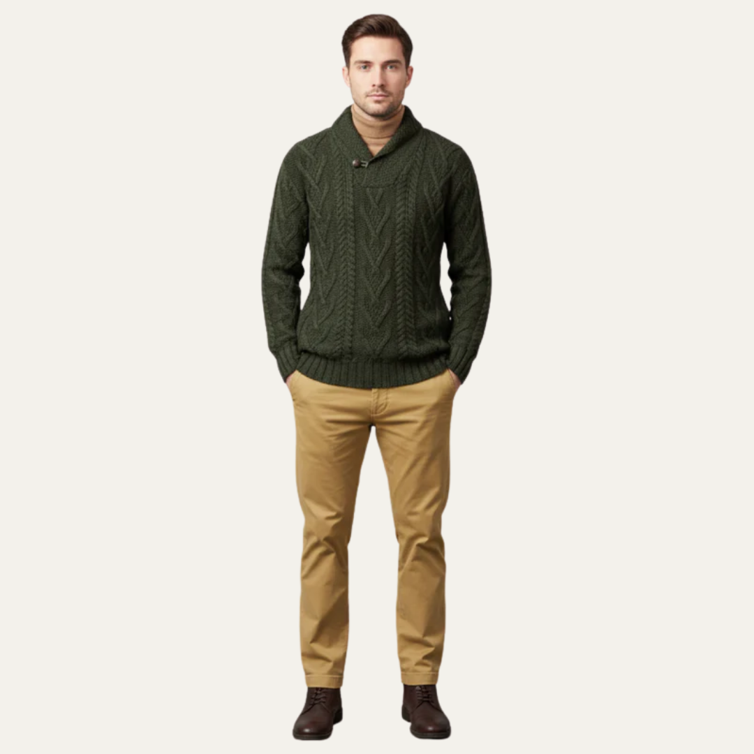 Men’s Shawl Collar Double Breasted Cable Knit Sweater