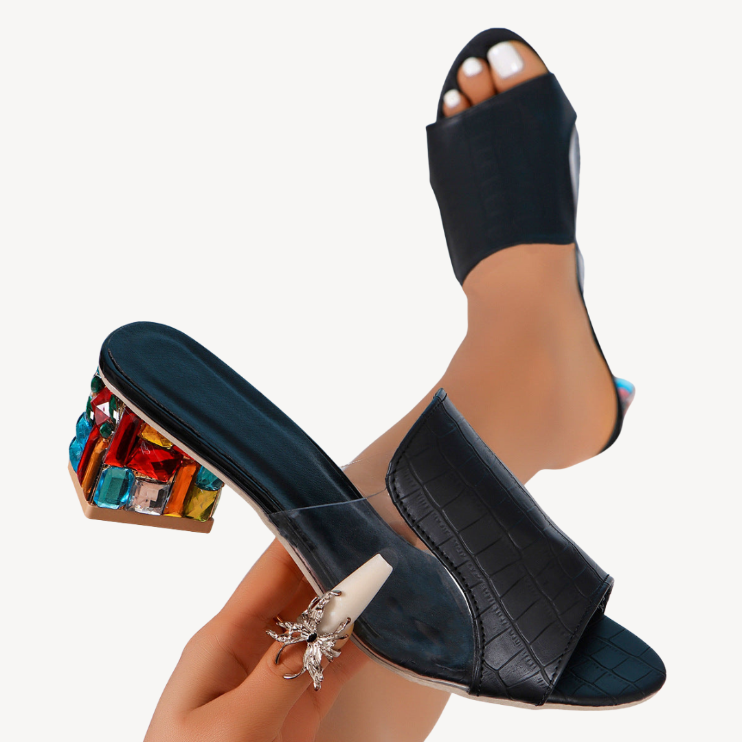 Orthopedic Women's Croc-Embossed Rhinestone Mules