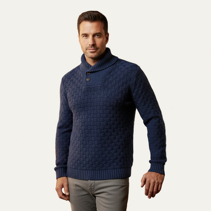 Men’s Textured Basketweave Shawl Collar Knit Sweater