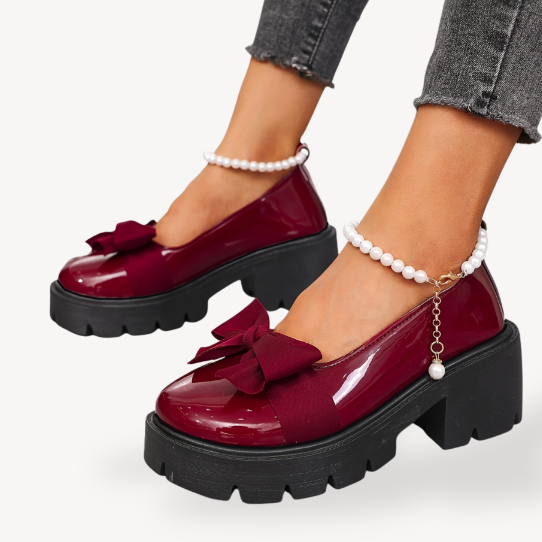 Women's Orthopedic Faux Leather Platform Bow Pumps