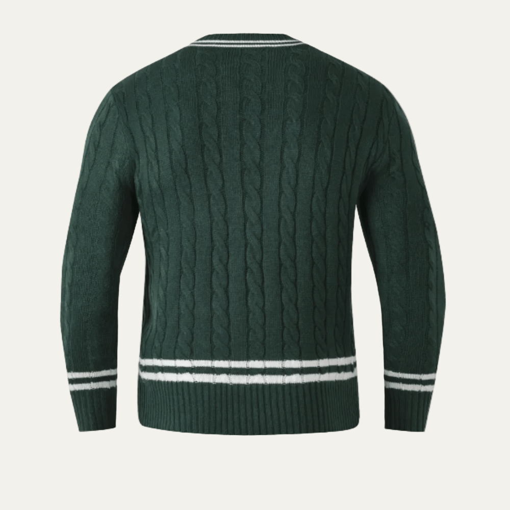 Men’s Cable Knit V Neck Cricket Sweater