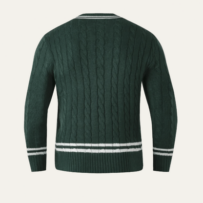 Men’s Cable Knit V Neck Cricket Sweater