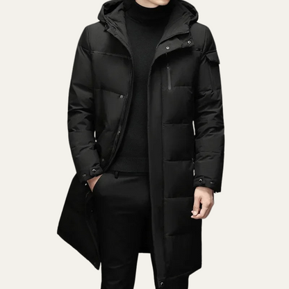 Men’s Long Quilted Puffer Coat with Hood