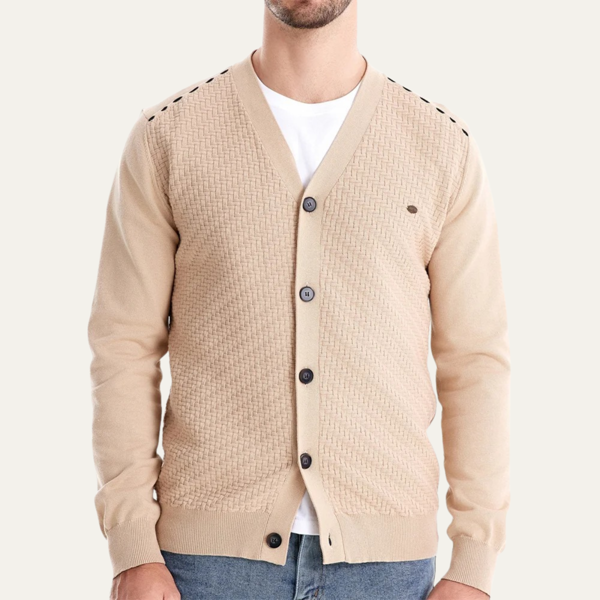 Men’s Basketweave Knit V Neck Button Cardigan