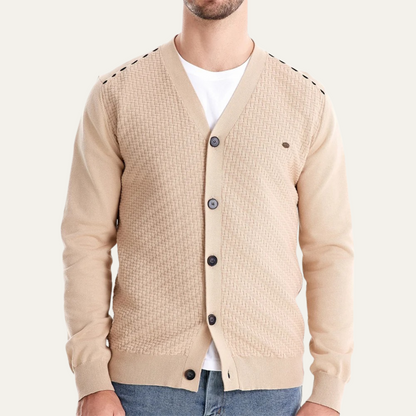 Men’s Basketweave Knit V Neck Button Cardigan