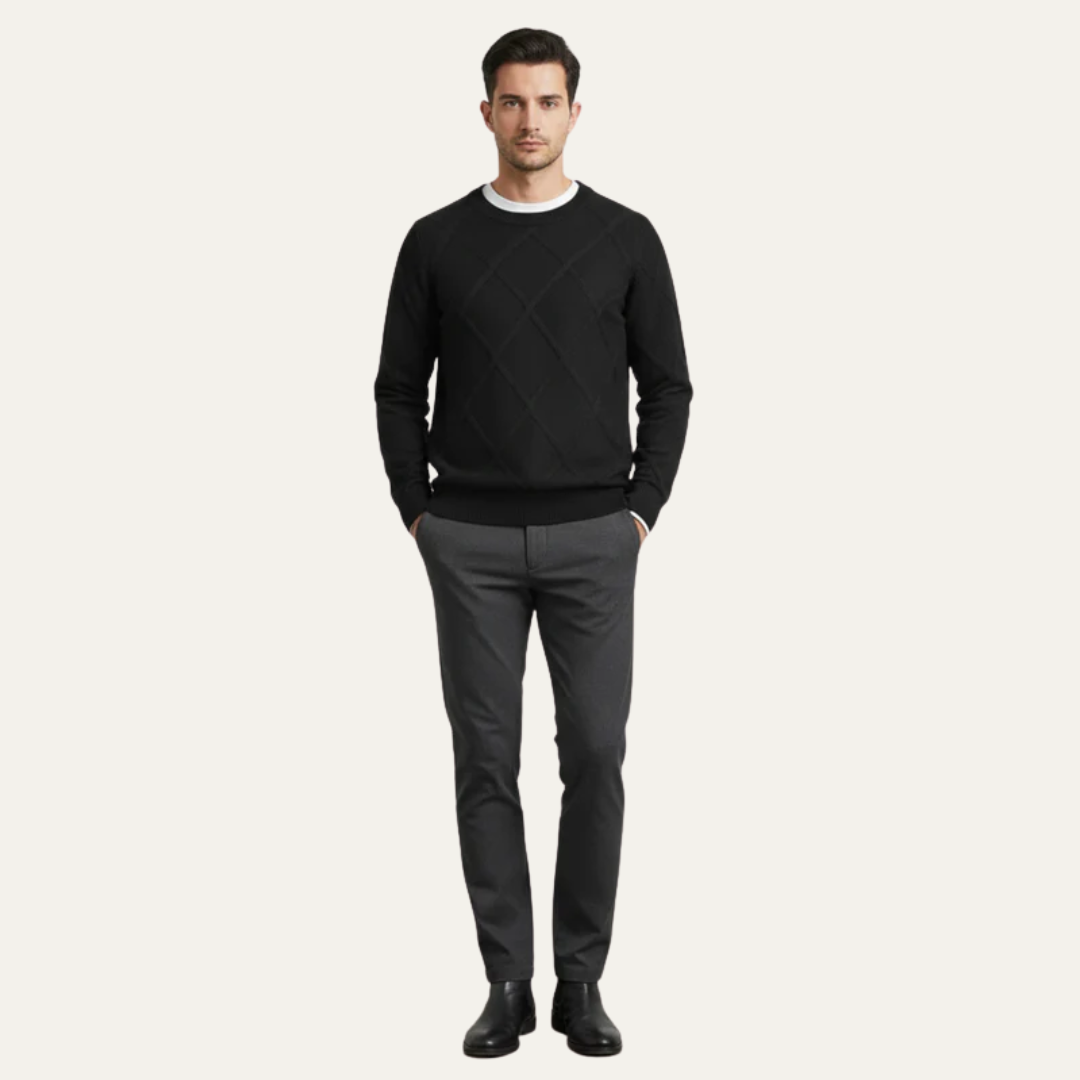 Men’s Diamond Knit Round Neck Sweater