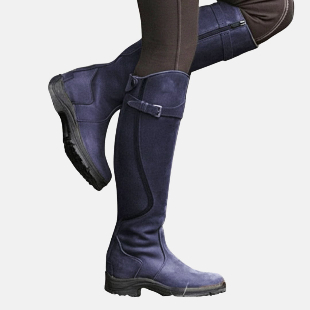 Olivia Knee-High Hiking Boots | Buckled Strap Panel Detail Hiking Boots