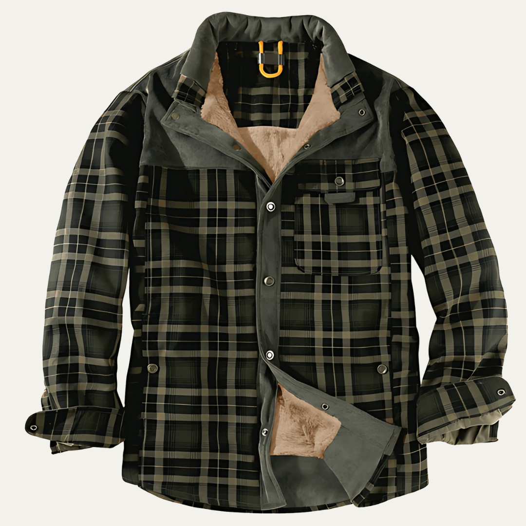 Men’s Insulated Plaid Flannel Shacket with Faux Fur Lining