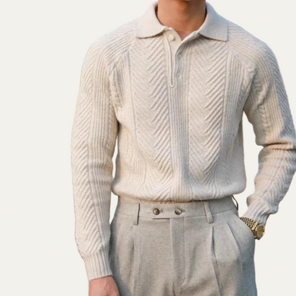 Men’s Chevron Knit Quarter Zip Polo Sweater