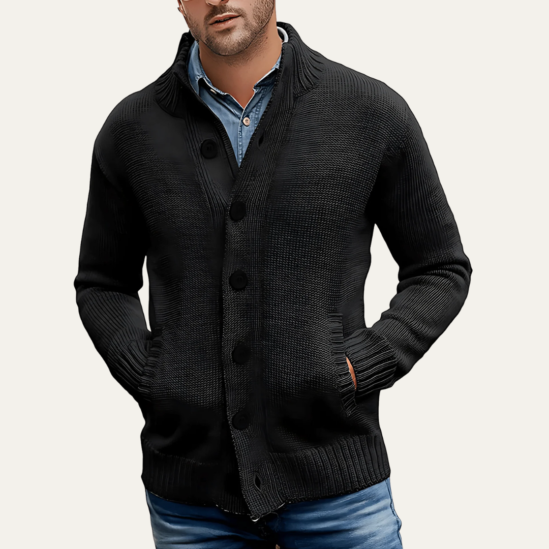 Men’s Chunky Textured Mock Neck Button Cardigan