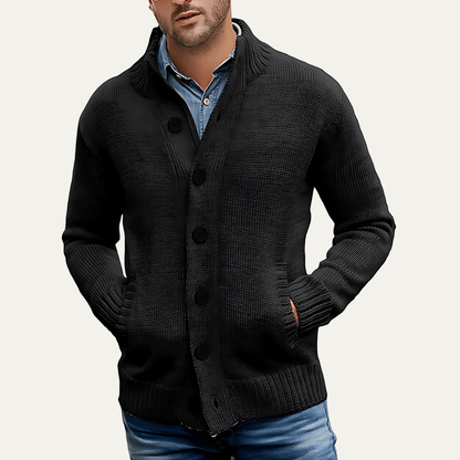 Men’s Chunky Textured Mock Neck Button Cardigan