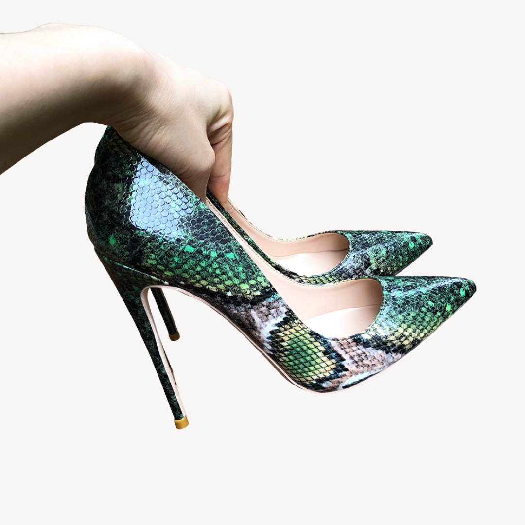 Green Snakeskin Orthopedic Heels for Women