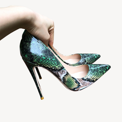 Green Snakeskin Orthopedic Heels for Women